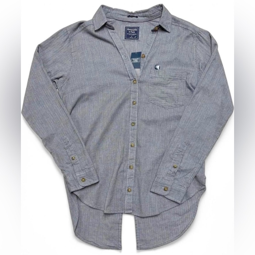 NWT Women Abercrombie & Fitch Button Down‎ Striped Boyfriend Small Casual Preppy